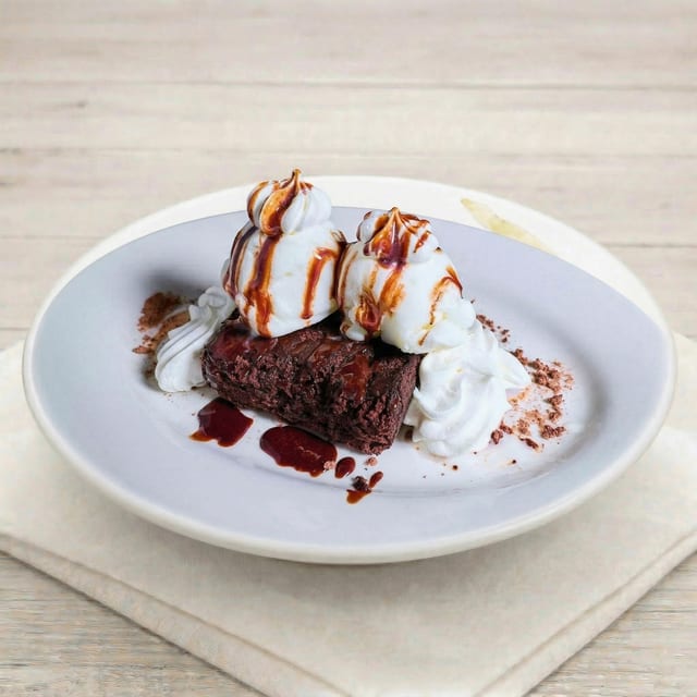 Chocolate Brownie with Ice Cream.